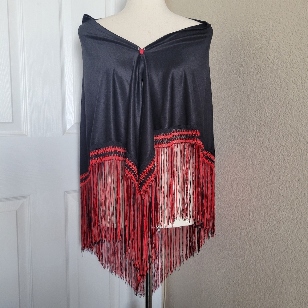 Embroidered Floral Wrap "Spanish Vibes" With Fringe One Size